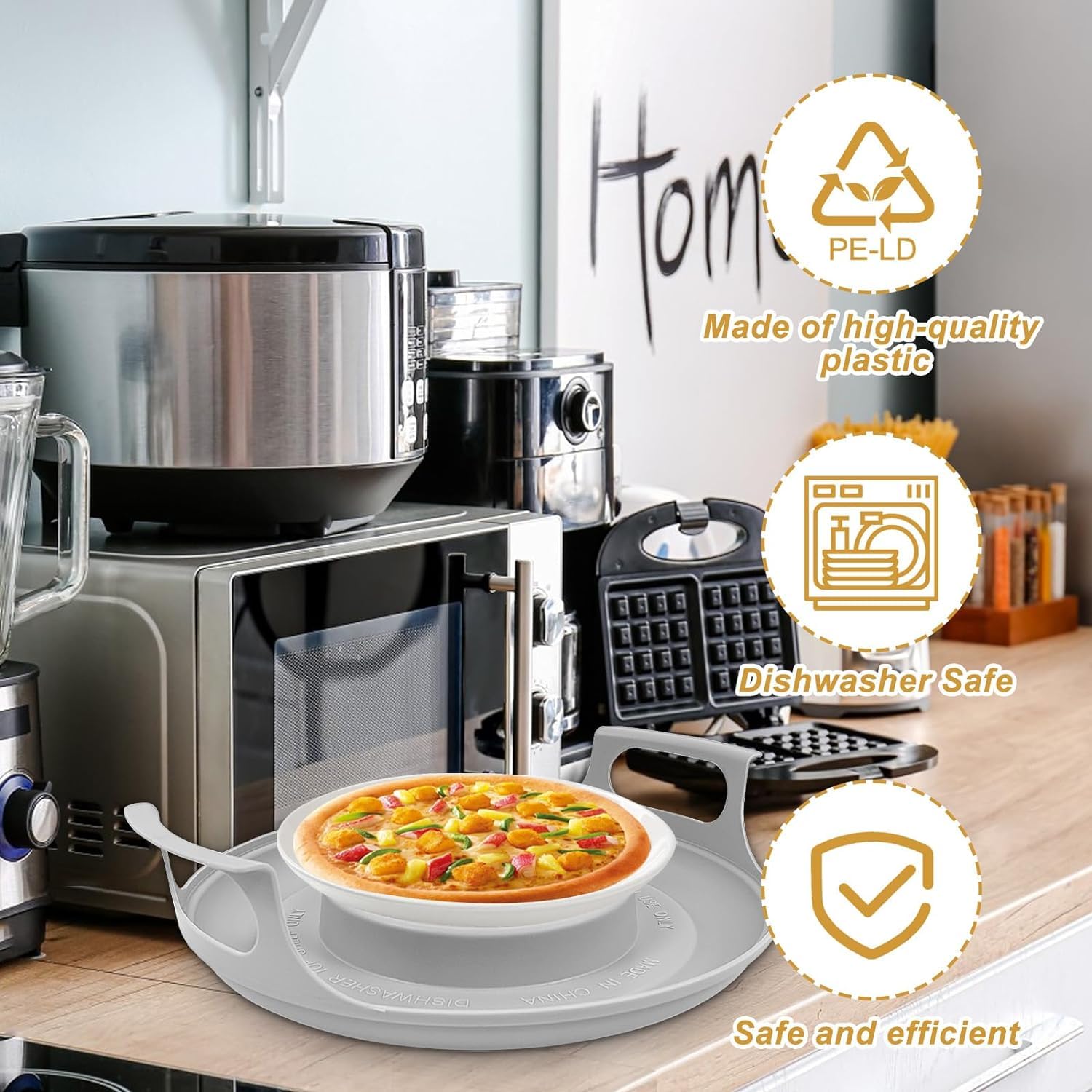 BPA-free microwave plate carrier supports safe kitchen use.
