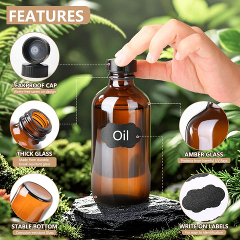 BPFY amber Boston bottle with black cap ready for vanilla extract