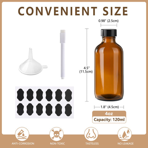 BPFY amber Boston bottle with funnel for easy filling