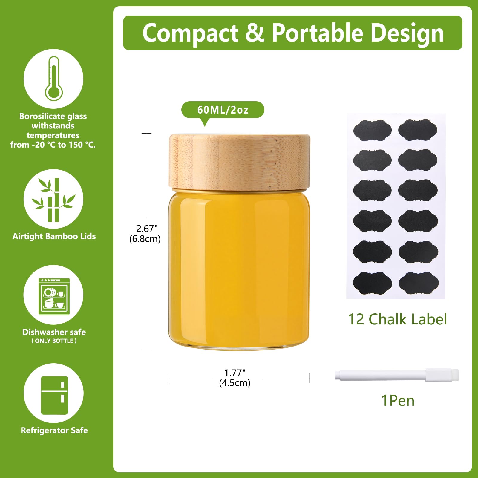 BPFY borosilicate 2oz bottle resists temperature changes from freezer to dishwasher.