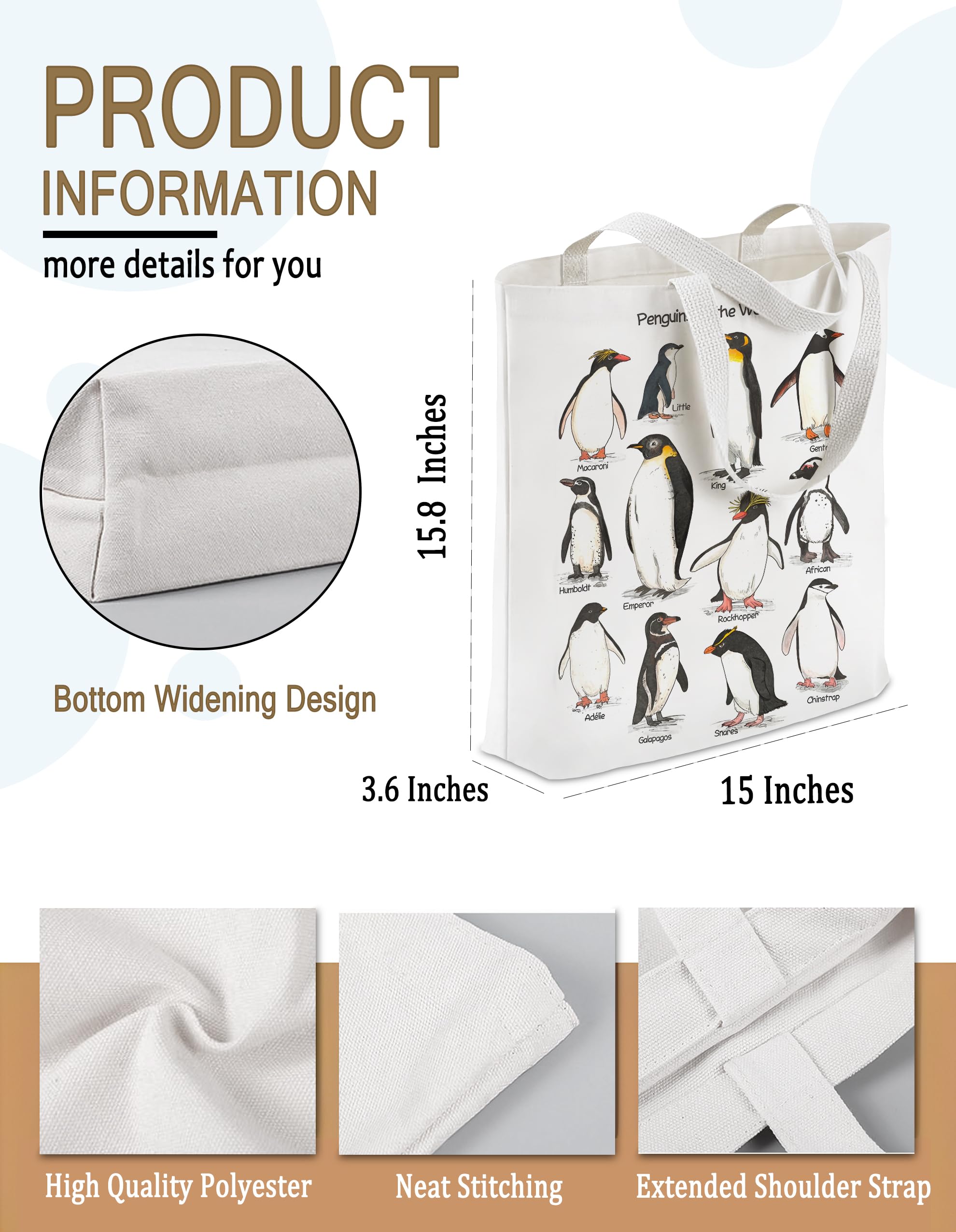 BPVBPV Penguin Tote Bag interior shot reveals spacious main compartment for daily essentials.
