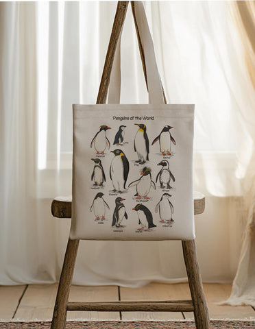 BPVBPV Penguin Tote Bag open-top shot emphasizes easy loading of laptops and books.