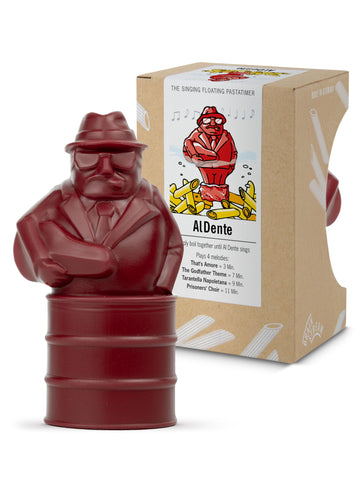 Brainstream Al Dente Red timer floats in pot while signaling perfect al dente pasta.