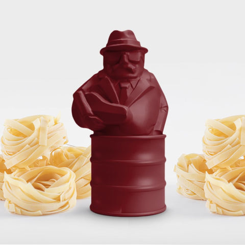 Al Dente Red mafioso timer whistles melodies to mark cook times.