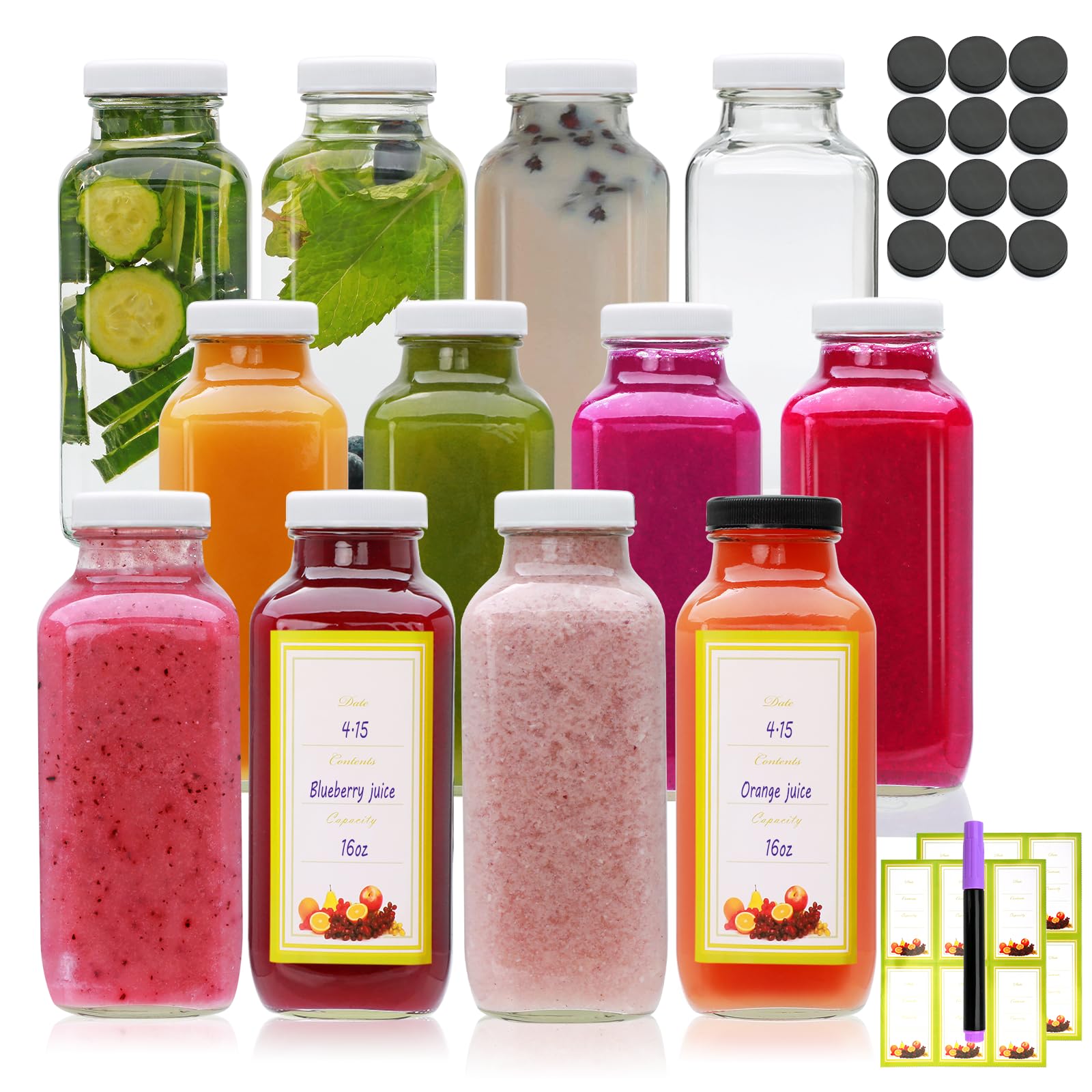 Brajttt 16oz juice bottle with lid front view for on-the-go drinks