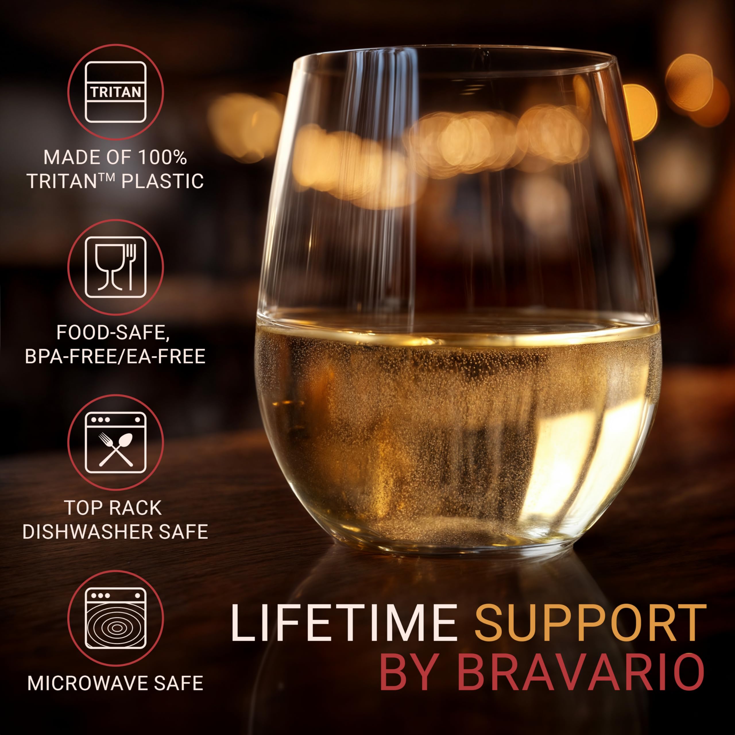 Bravario BPA-free shatterproof glass ideal for family gatherings and poolside dining.