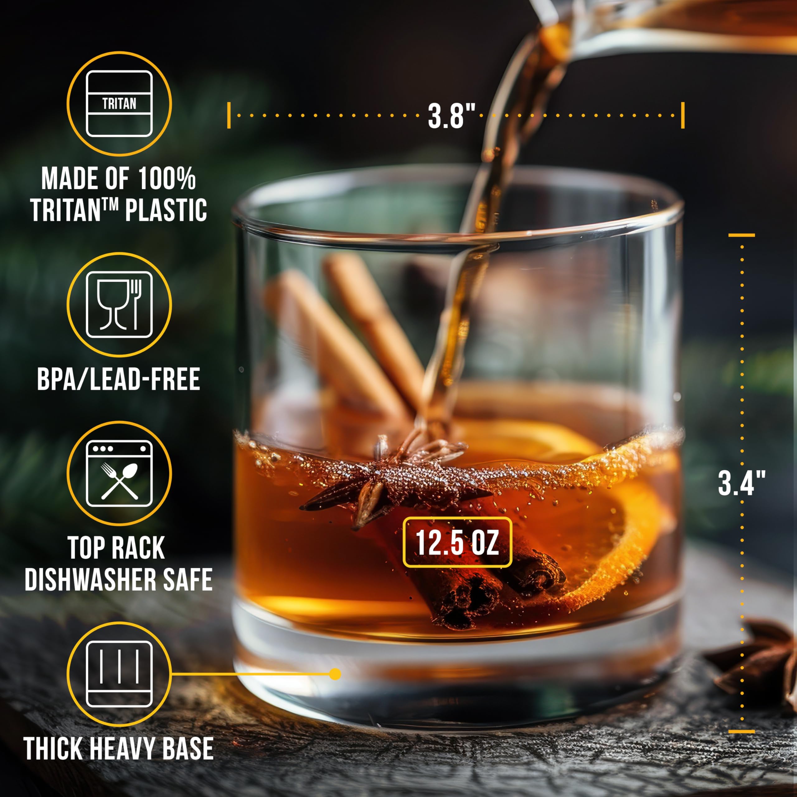 Bravario dishwasher-safe Tritan glasses clear emphasizes easy cleaning and crystal clarity.