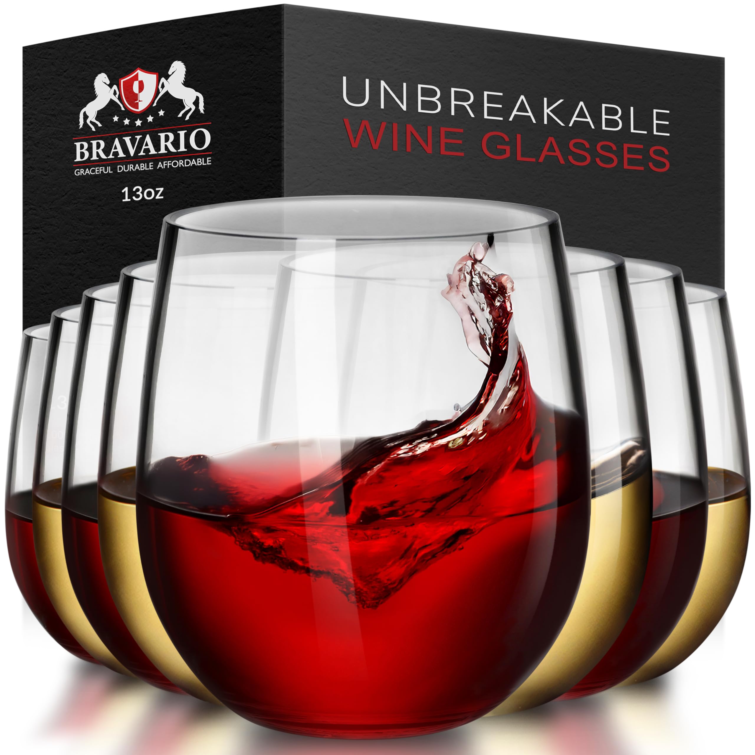 Bravario unbreakable stemless wine glass 13oz, clear and sturdy for everyday use.