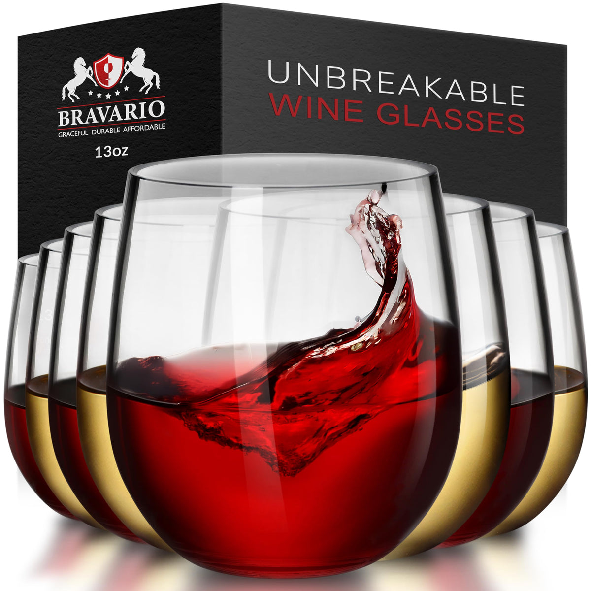 Bravario unbreakable stemless wine glass 13oz, clear and sturdy for everyday use.