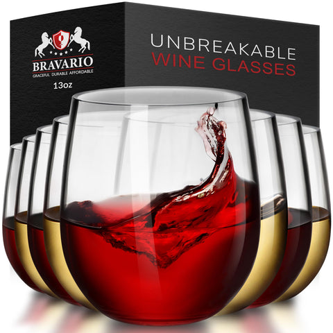 Bravario unbreakable stemless wine glass 13oz, clear and sturdy for everyday use.