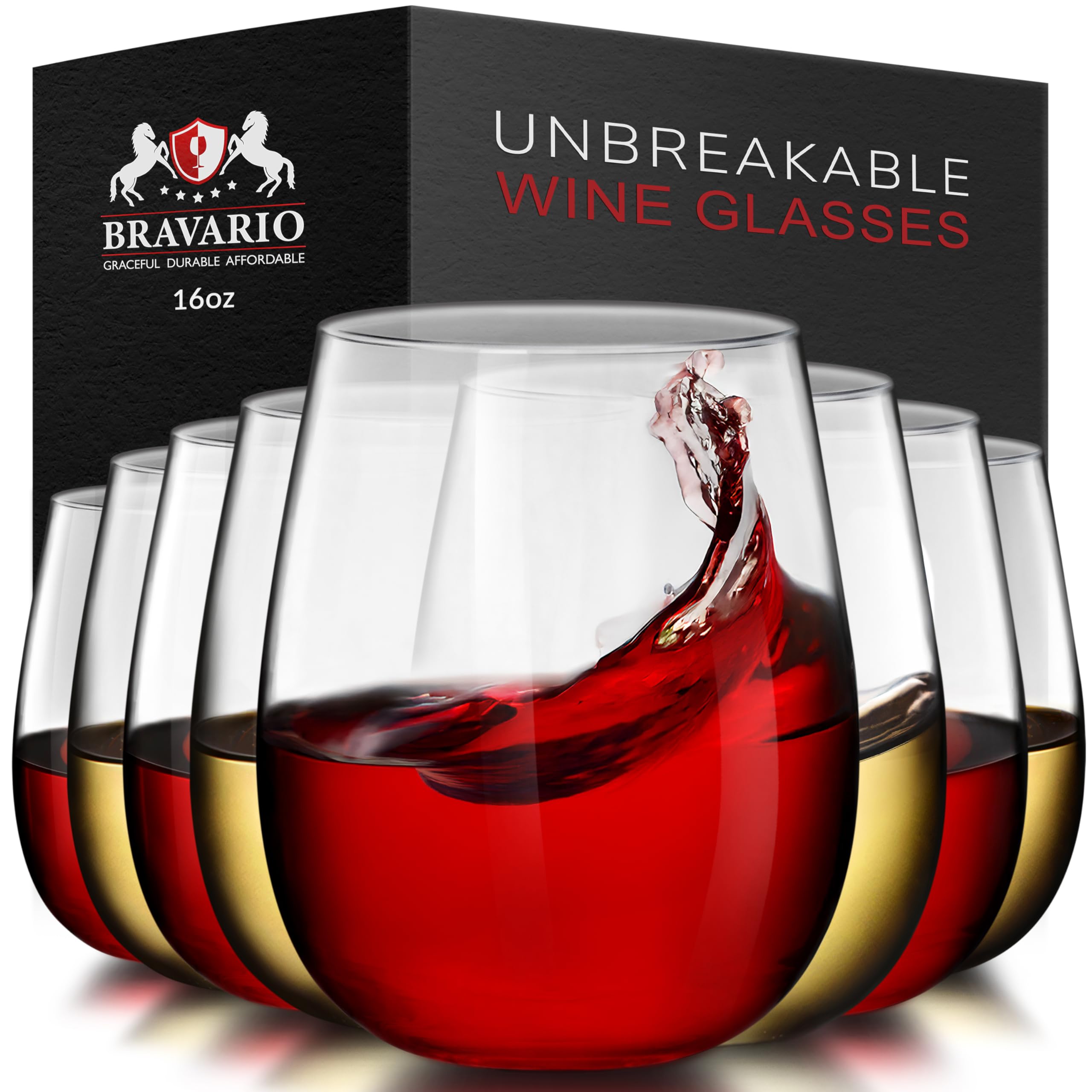 Bravario unbreakable stemless wine glass with crystal look for casual dining.