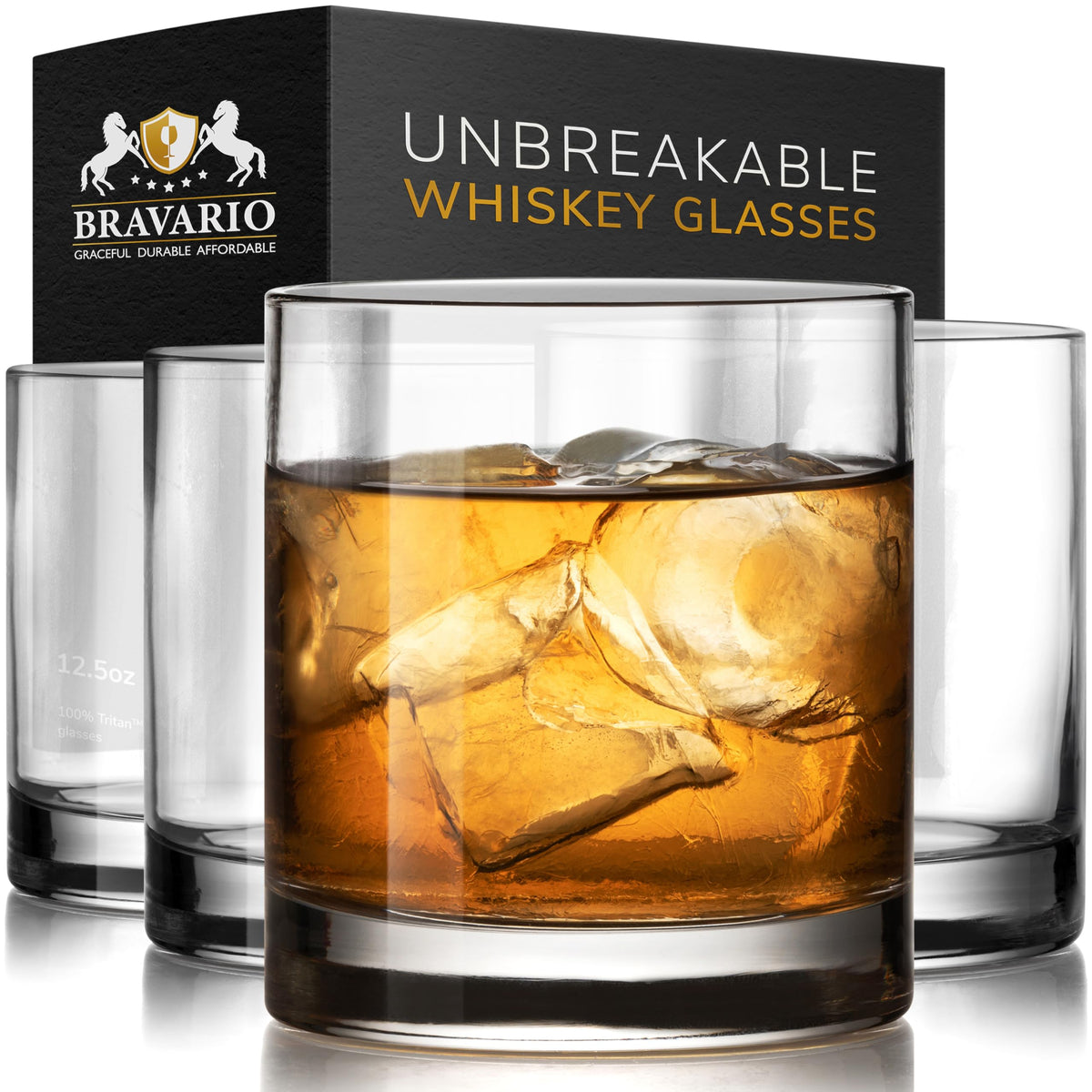 Bravario unbreakable Tritan whiskey glass pour demonstrates durable, spill-free serving.