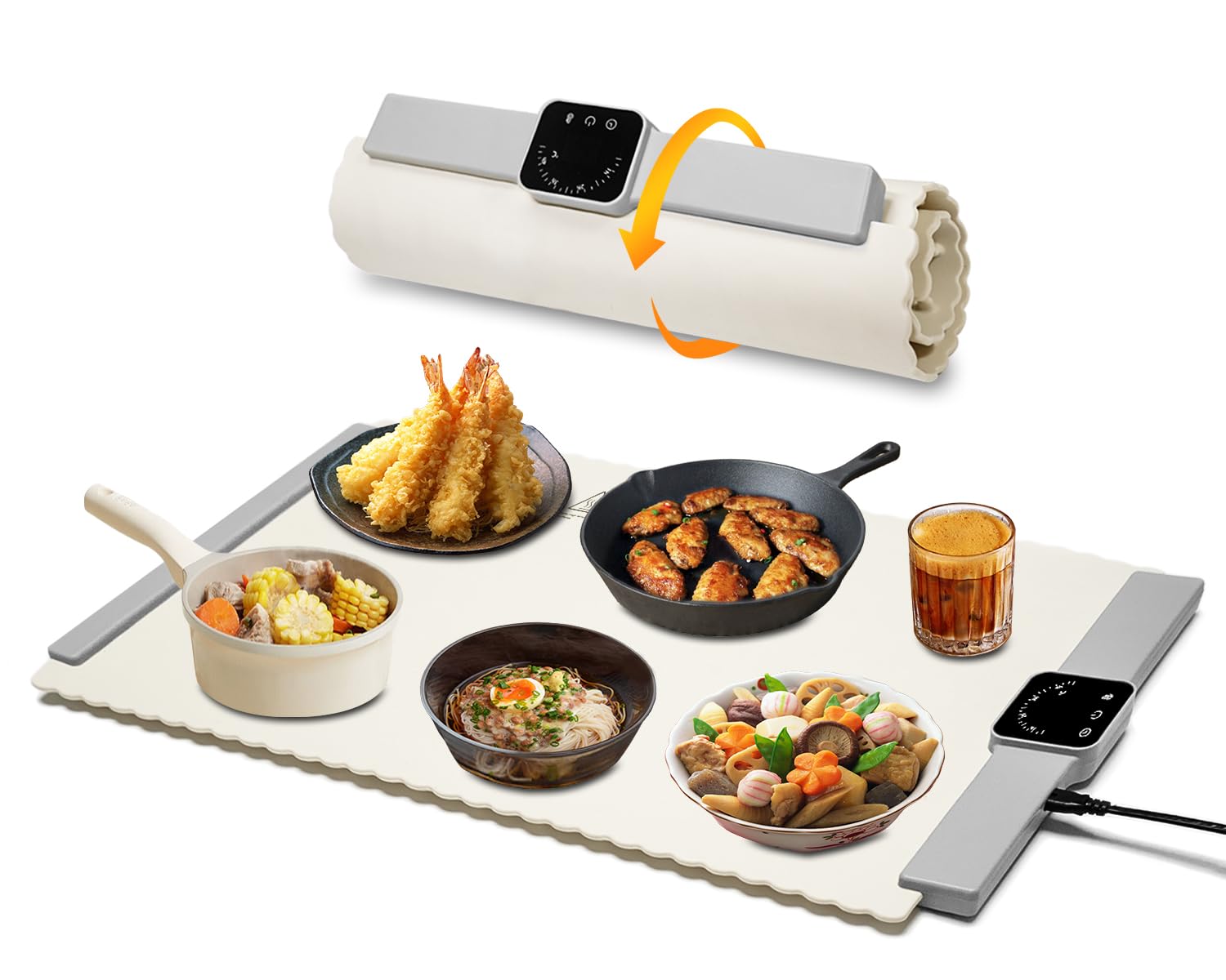 BRAVESTONE Food Warmer Mat on full surface heats evenly for reheating and serving