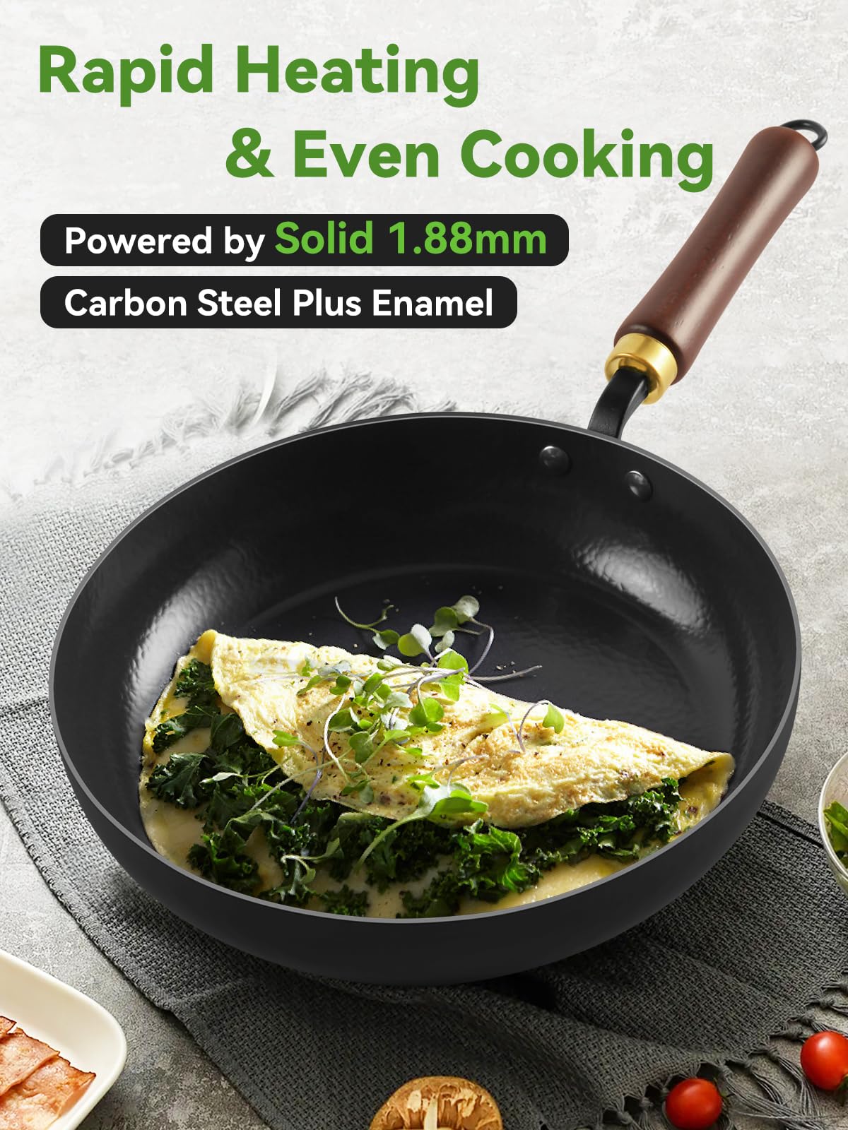 BrBrGo enameled carbon steel skillet preserves flavor and resists acids