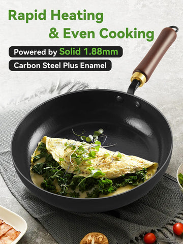 BrBrGo enameled carbon steel skillet preserves flavor and resists acids