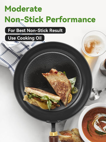 BrBrGo stay-cool wooden-handle skillet reduces heat transfer