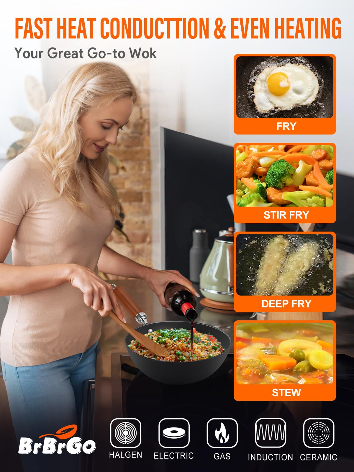 BrBrGo wooden handle provides secure grip for comfortable maneuvering.