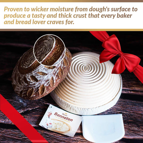 Bread Bosses banneton spiral pattern creates classic crust markers on dough