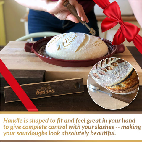 Bread Bosses lame with wooden handle design for comfortable, safe use.