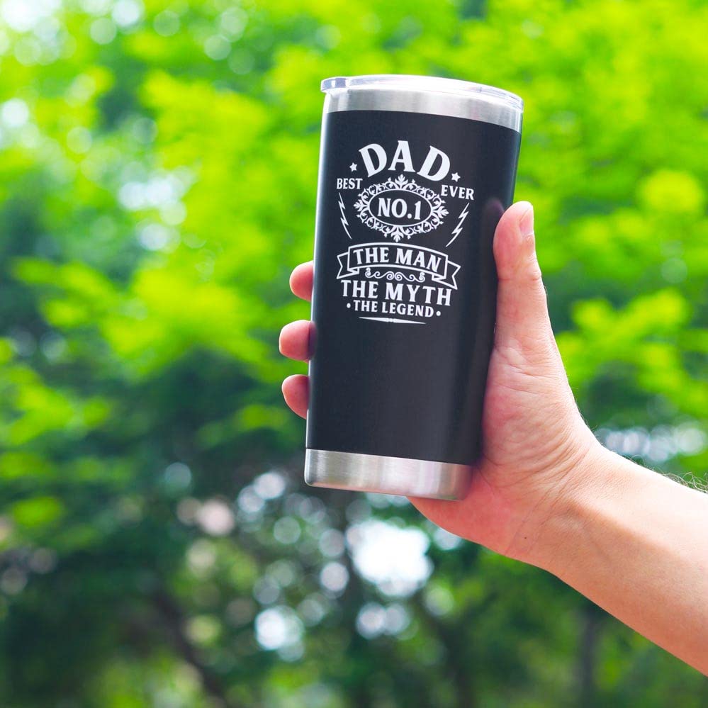 Breezy Valley Dad Tumbler insulated stainless steel keeps beverages hot or cold.