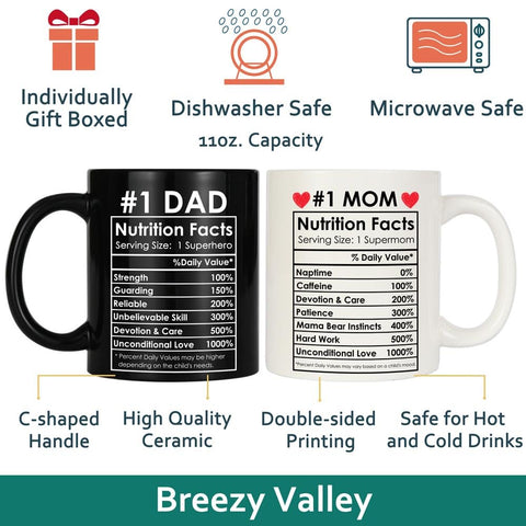 Breezy Valley Mom Dad Mug Set back design with #1 Mom and #1 Dad