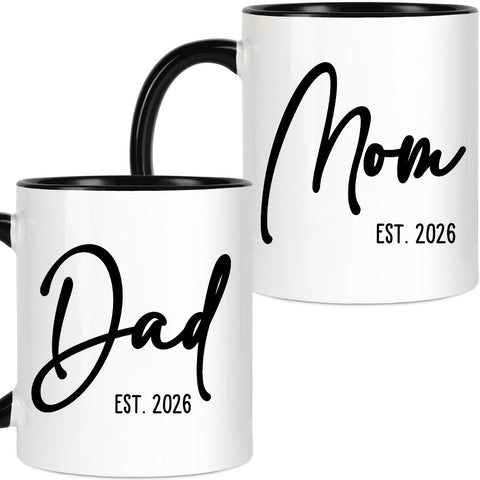 Breezy Valley mom and dad mugs est 2026 front view, timeless keepsake gift