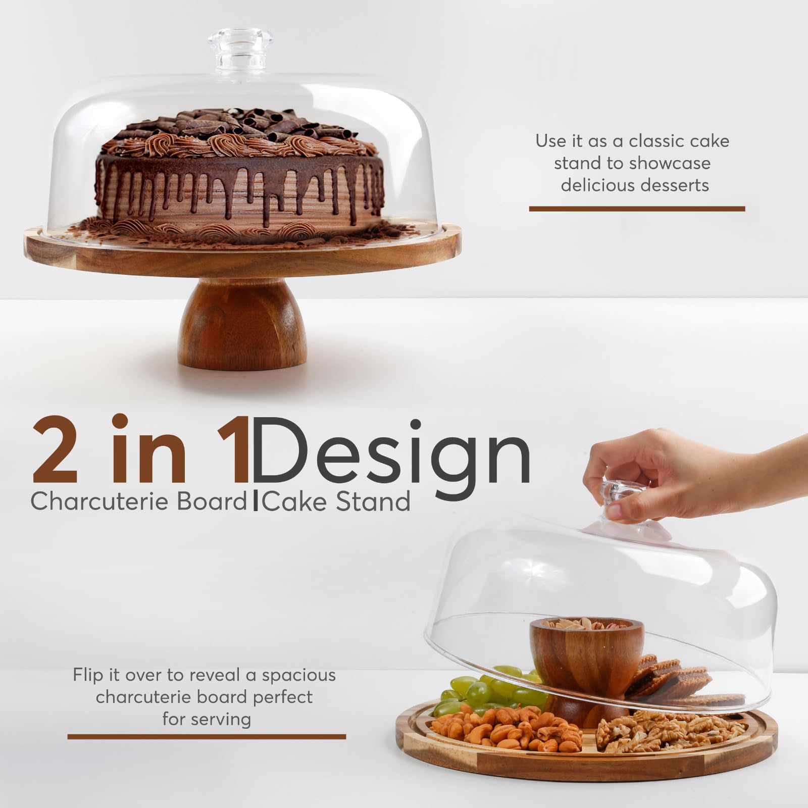 BreezyHome shatterproof acrylic dome cake cover keeps treats visible and protected.