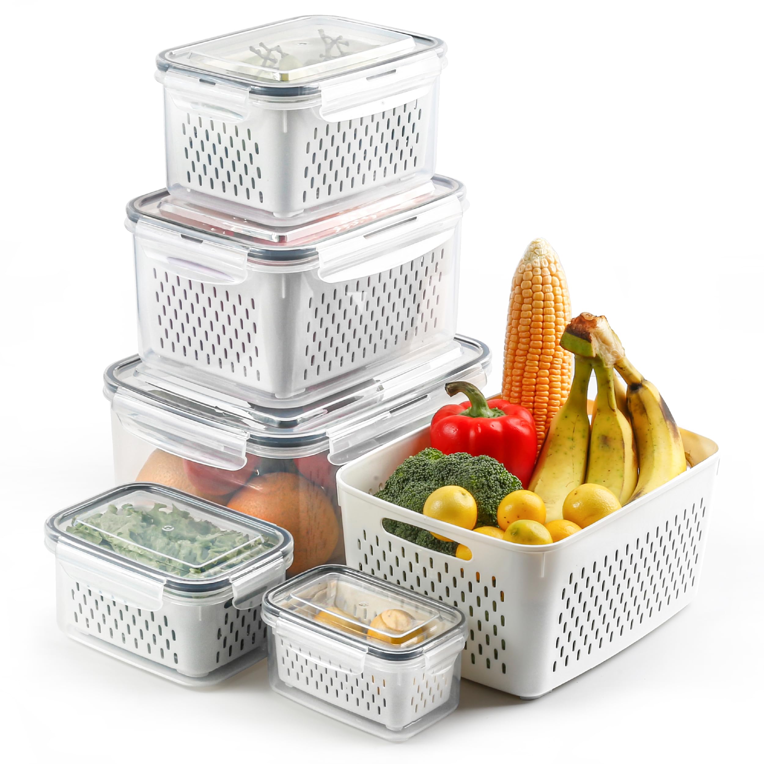 BreezyHome 5-set fridge storage with colanders for improved moisture control