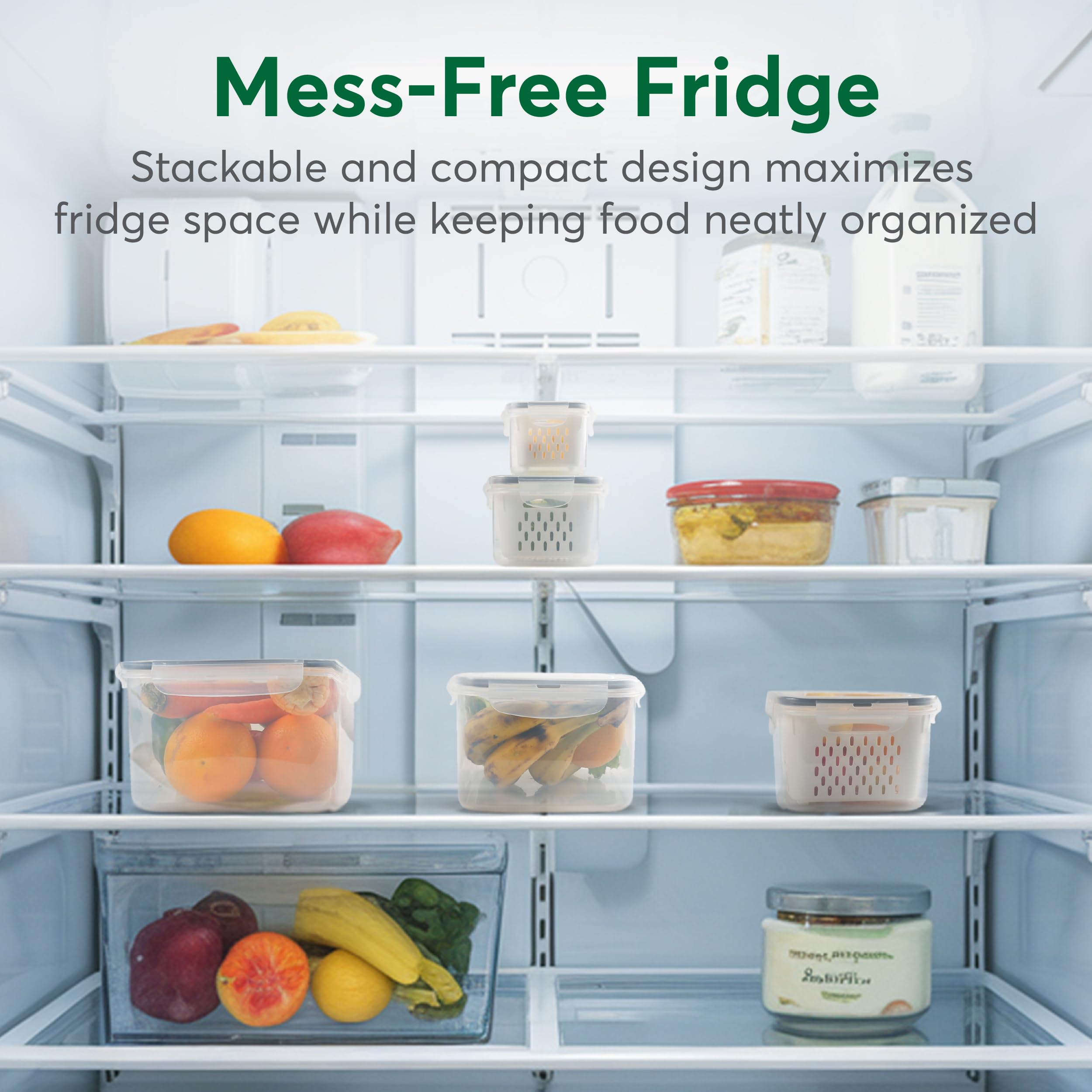 BreezyHome stackable fruit and vegetable containers maximize fridge space