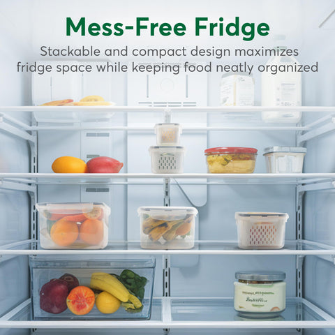 BreezyHome stackable fruit and vegetable containers maximize fridge space