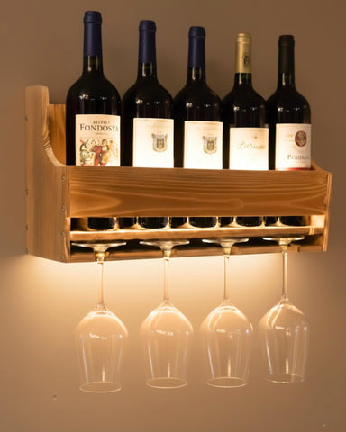 brekle wall mounted wine rack showing compact storage for bottles and glasses