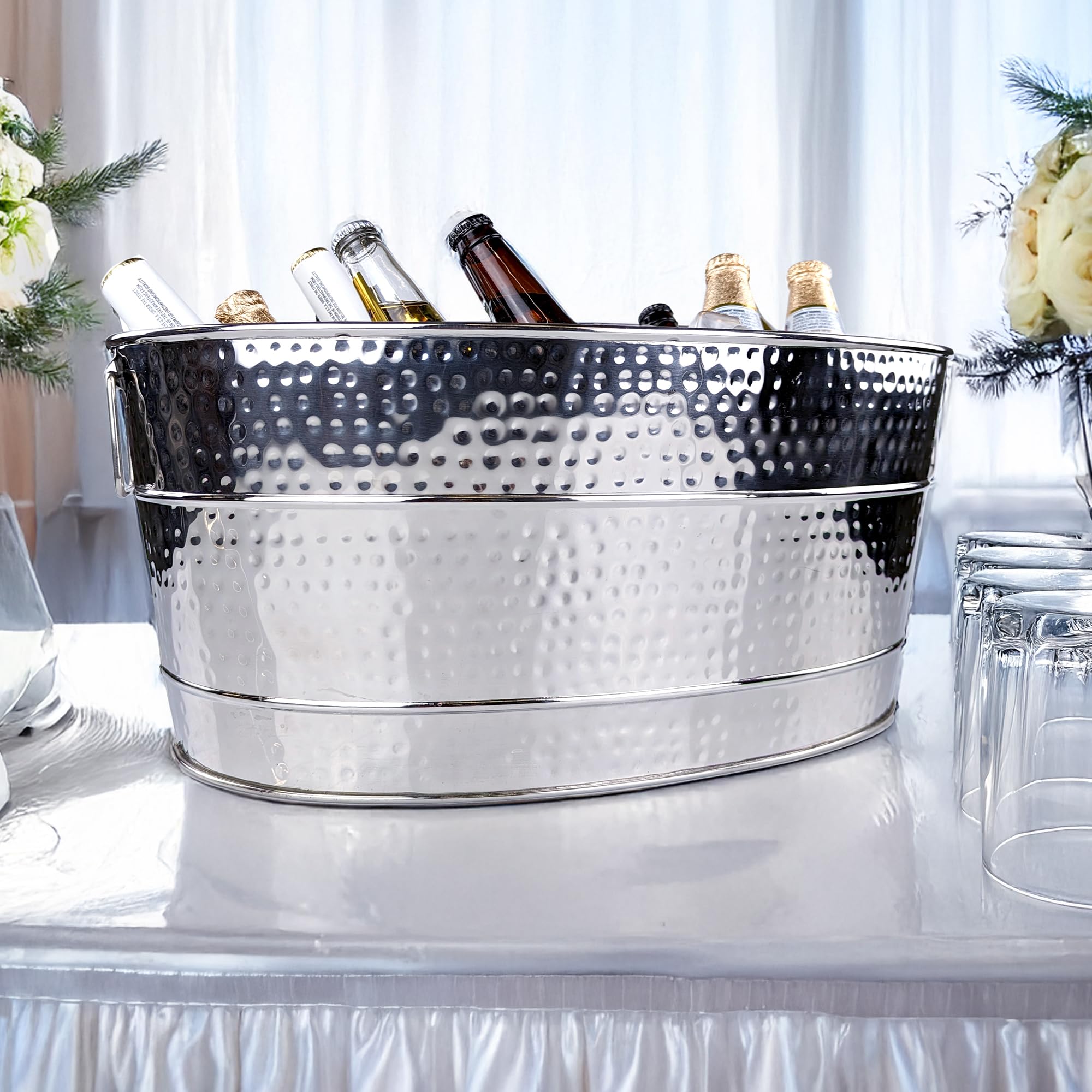 BREKX Aspen heavy-duty oval drink cooler, side view, durable stainless steel resists dents.