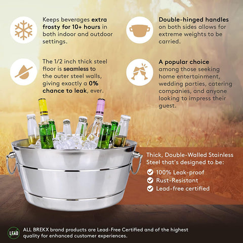 BREKX leak-proof ice bucket prevents drips during service.