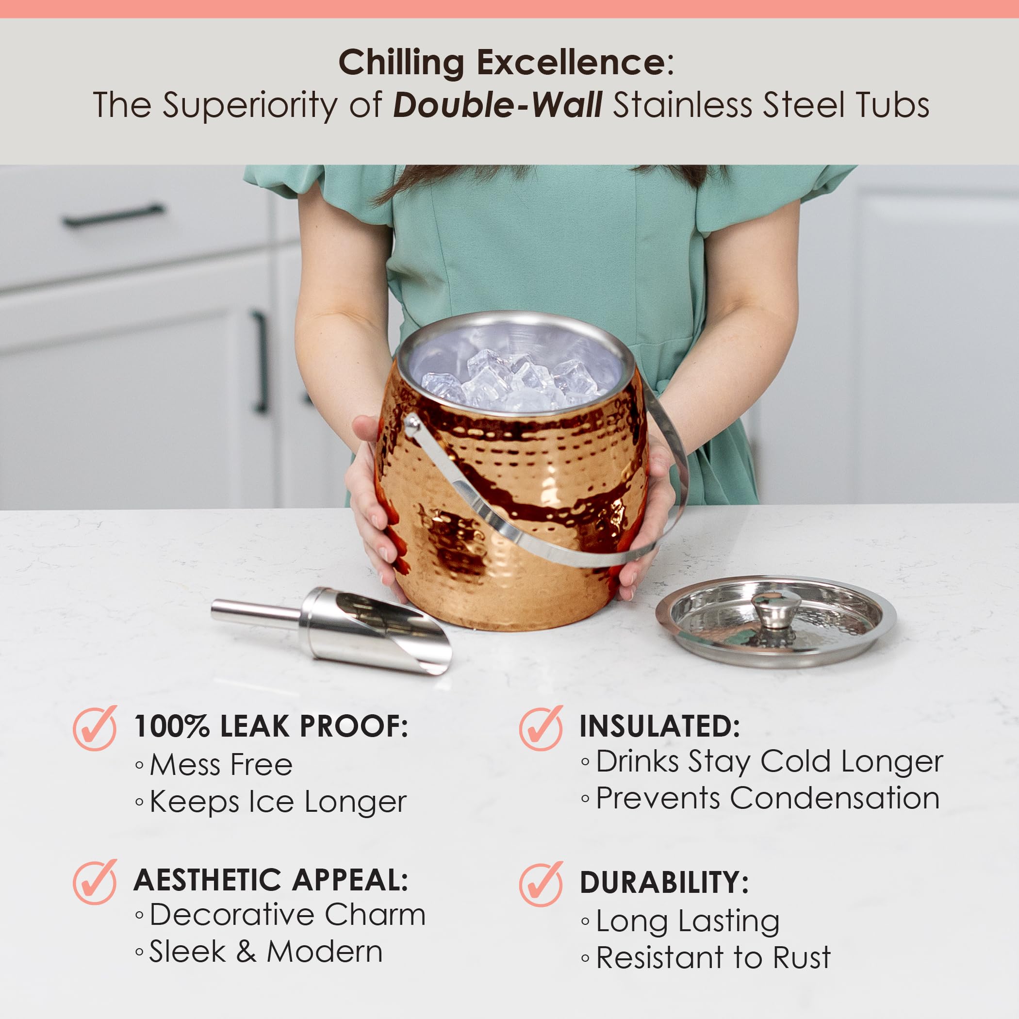 BREKX leak-proof ice bucket prevents spills during service