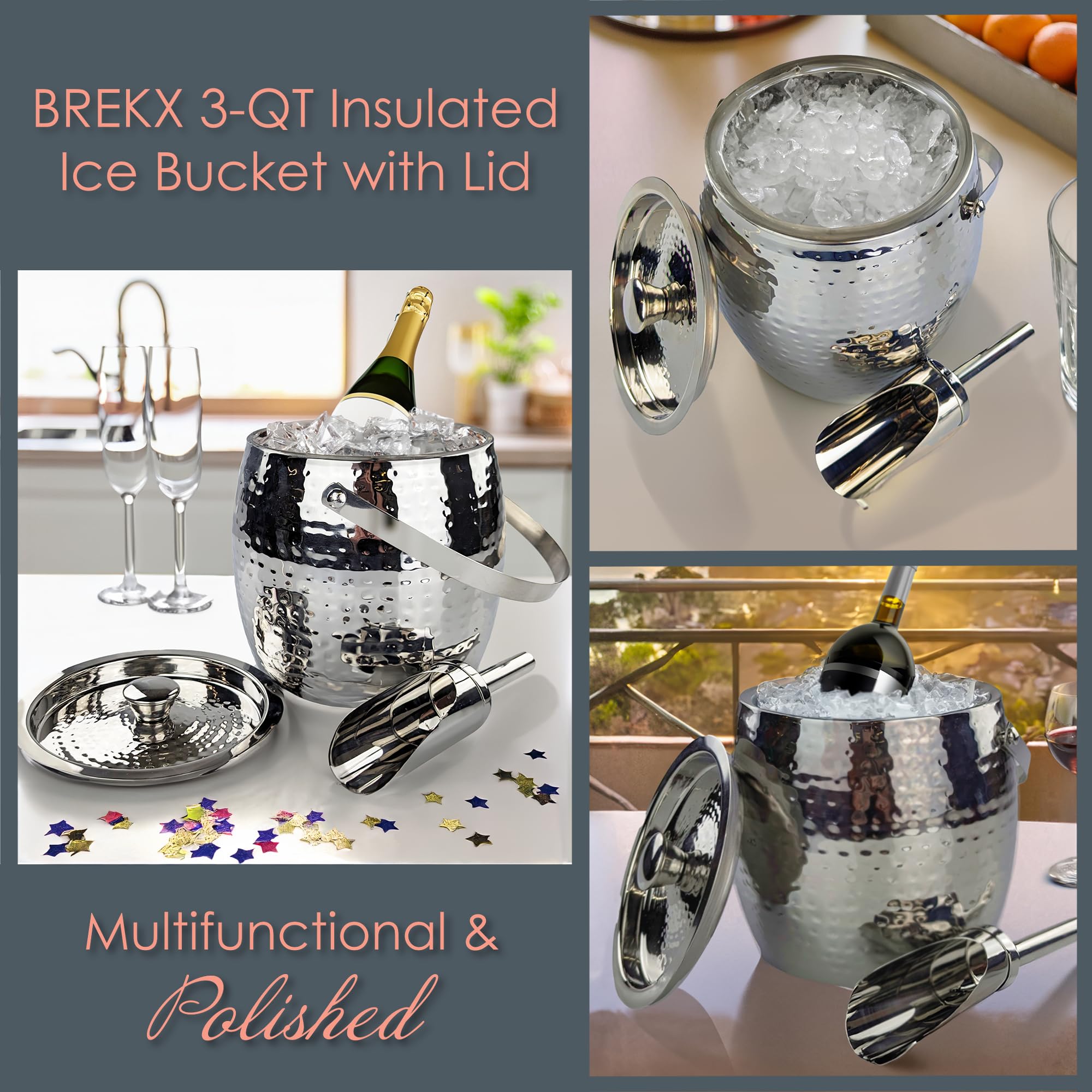 BREKX swing-handle ice bucket for easy transport and serving