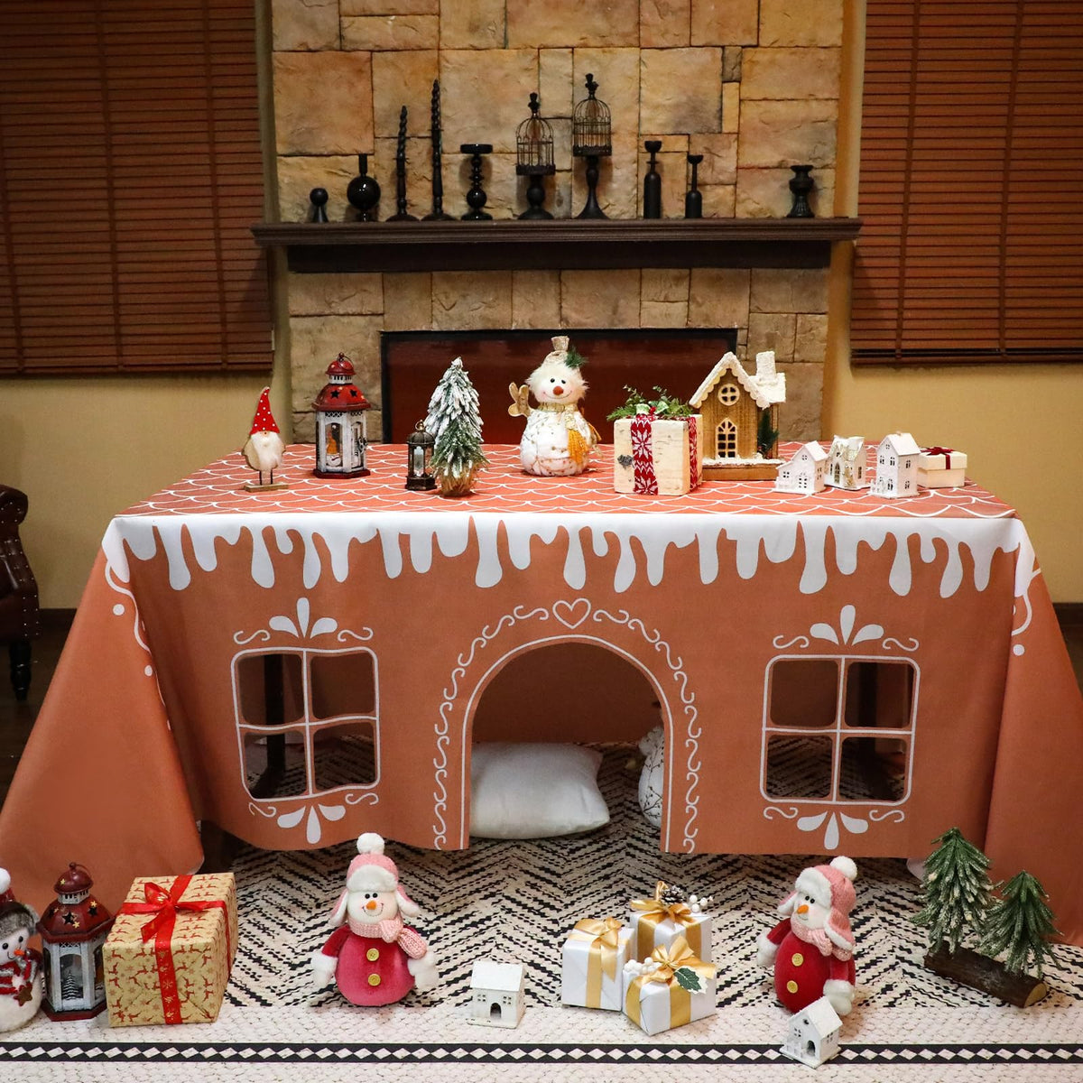 Breling Christmas Gingerbread Playhouse on table setup for festive playtime and imagination