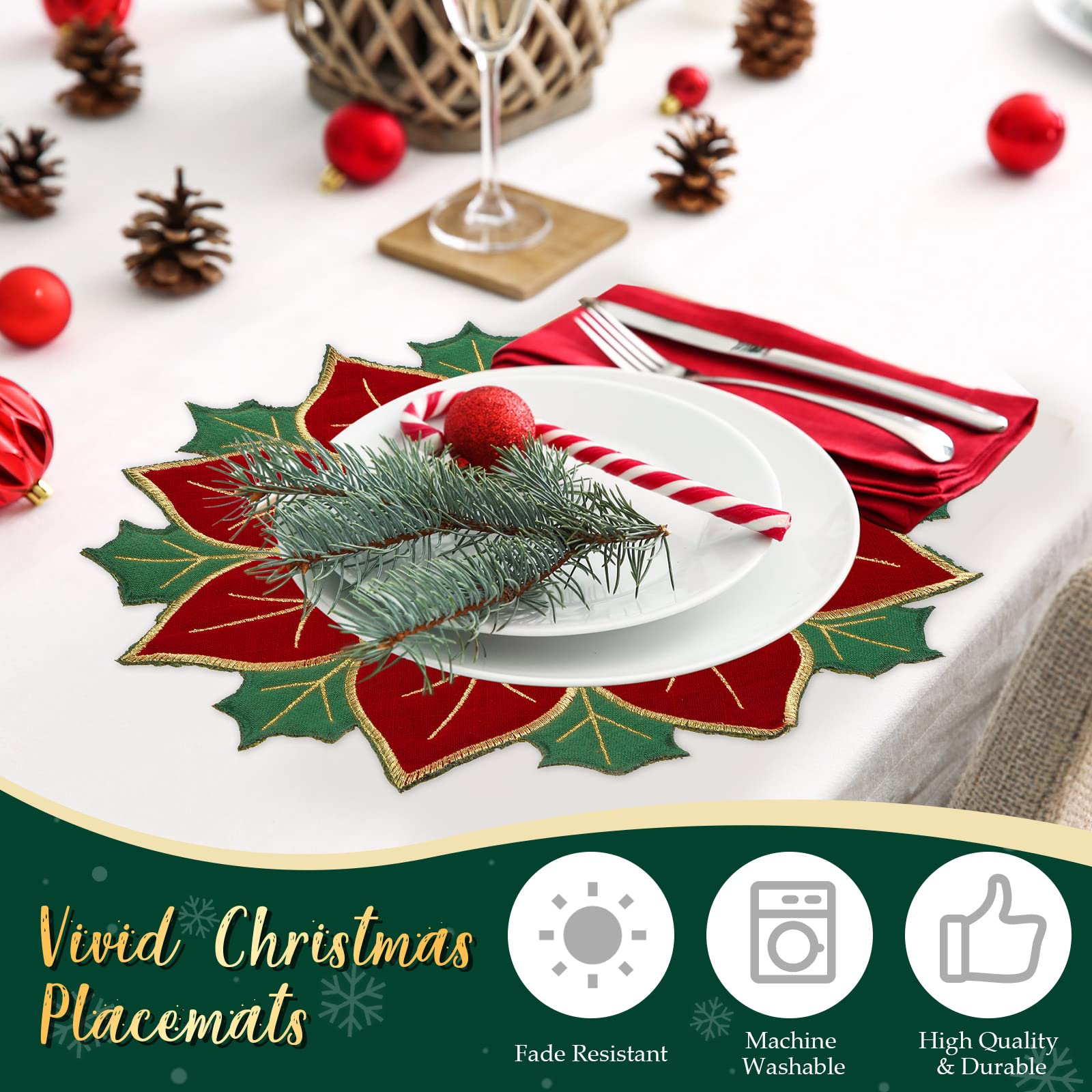 Breling red and green poinsettia colors evoke classic Christmas ambiance.