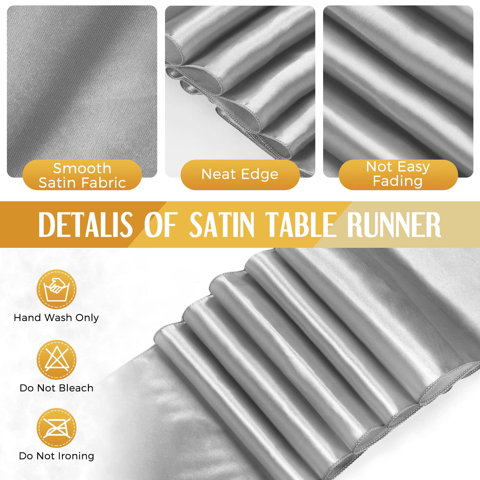 Breling 12x108 inch satin runner drapes smoothly along long banquet tables