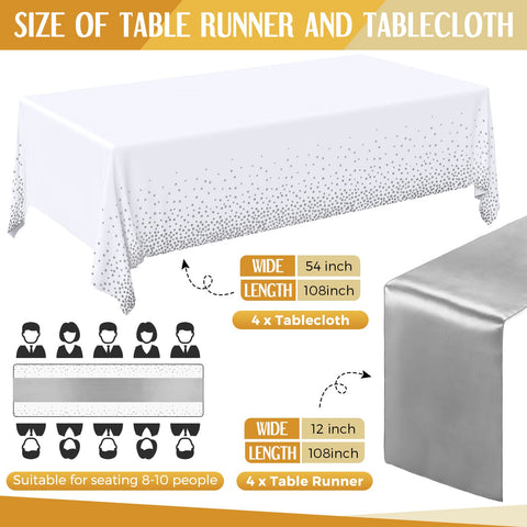 Breling satin runner in white and silver with soft sheen for chic centerpieces
