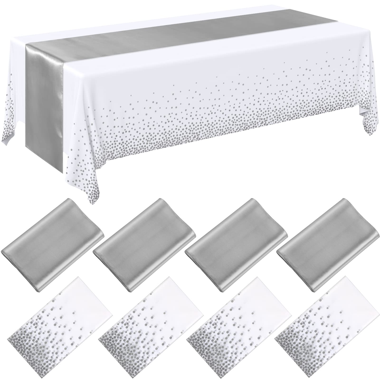 Breling white and silver tablecloth with seamless polka dot pattern for elegant wedding tables