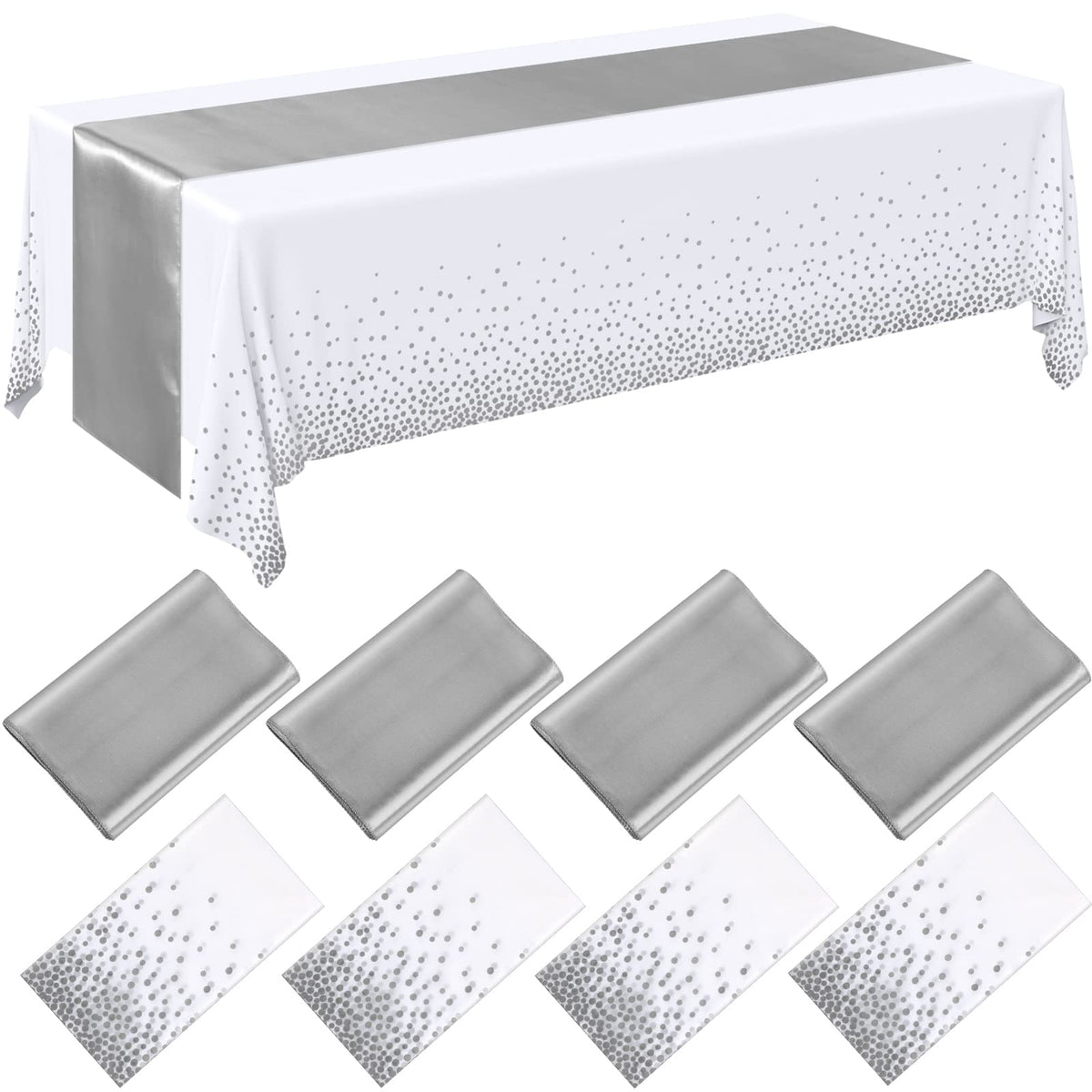 Breling white and silver tablecloth with seamless polka dot pattern for elegant wedding tables