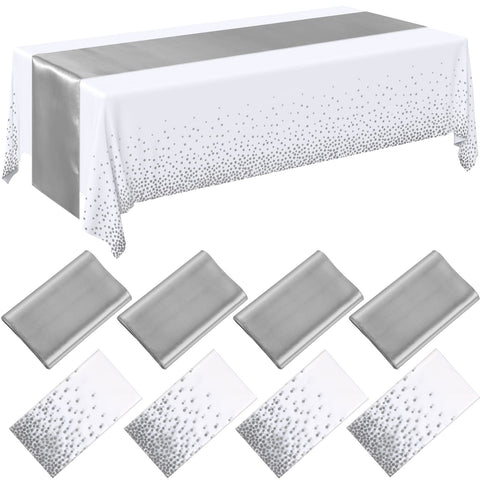 Breling white and silver tablecloth with seamless polka dot pattern for elegant wedding tables