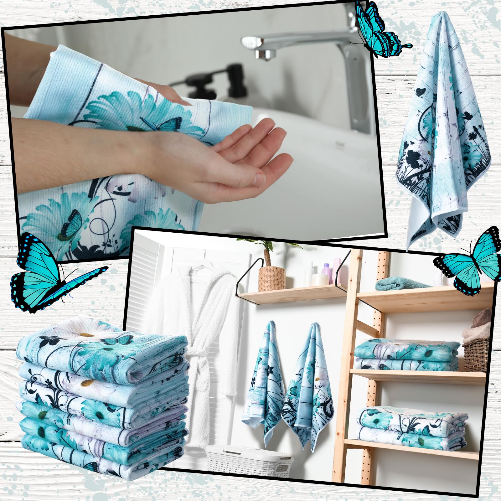 Breling teal daisy towels in guest bathroom as soft hand towels