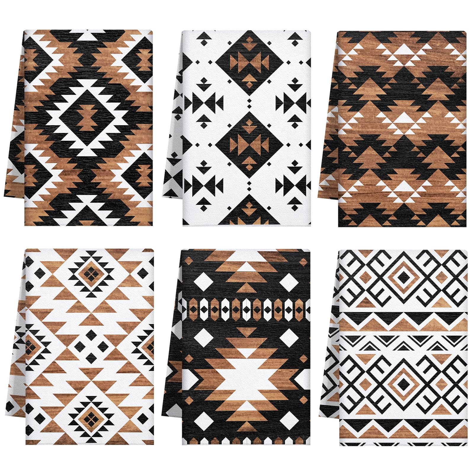 Breling Western Aztec towels six-pack pack shot for stylish kitchen prep.