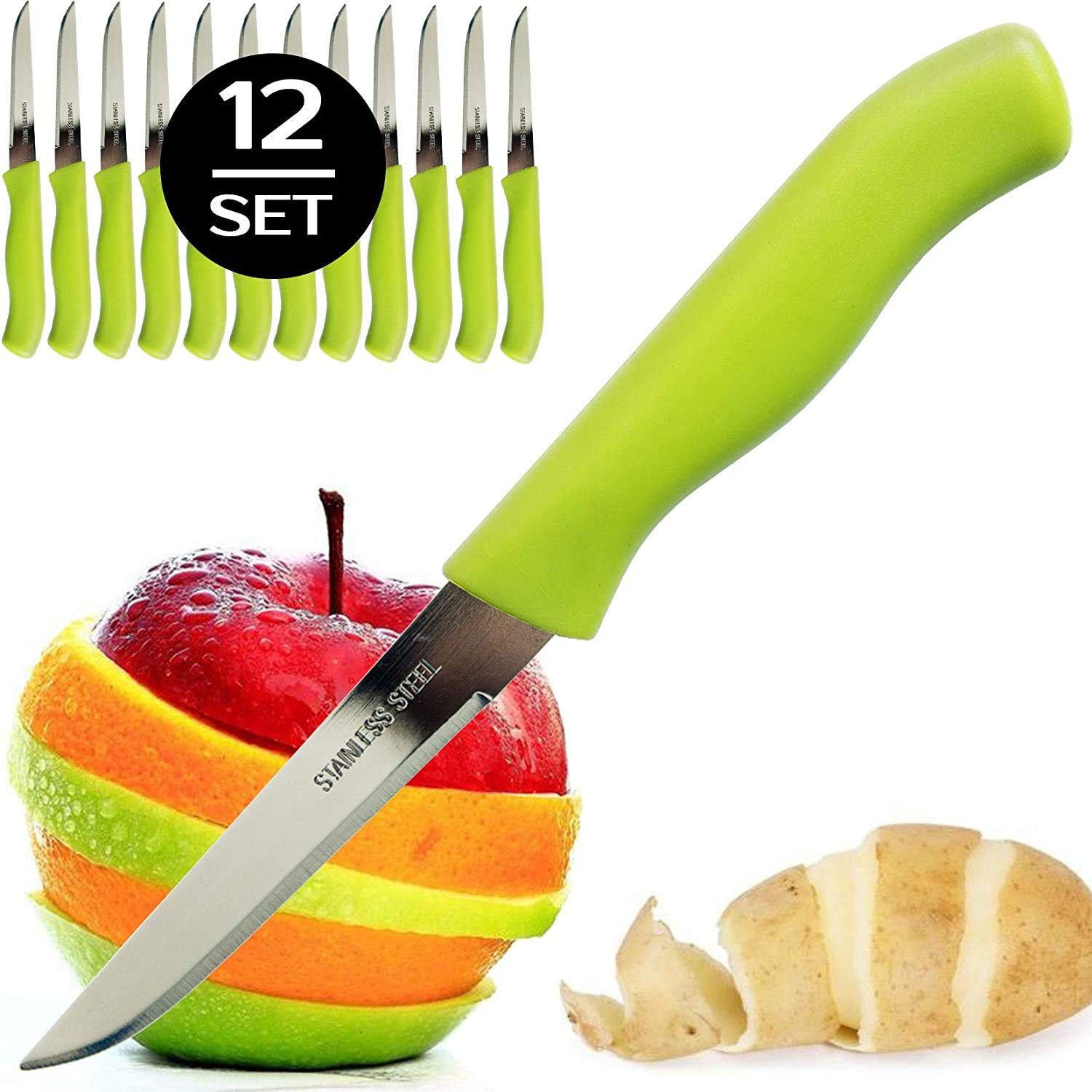 Brenium green ergonomic handle provides non-slip grip during peeling and coring.