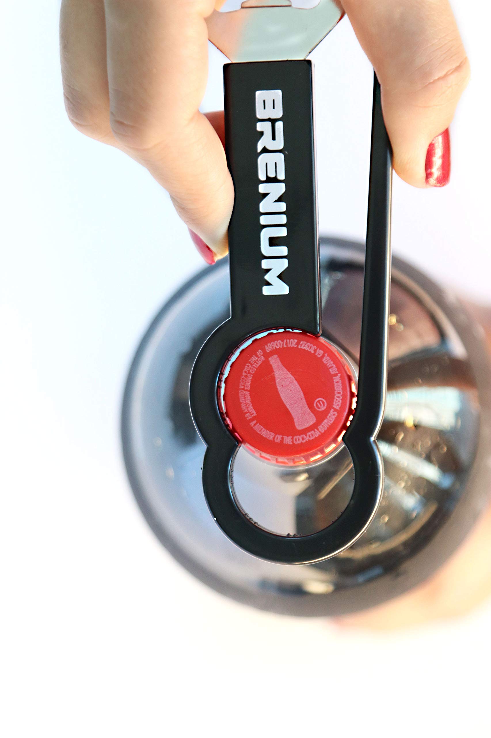 Brenium soda can opener highlighting easy leverage and lid removal.