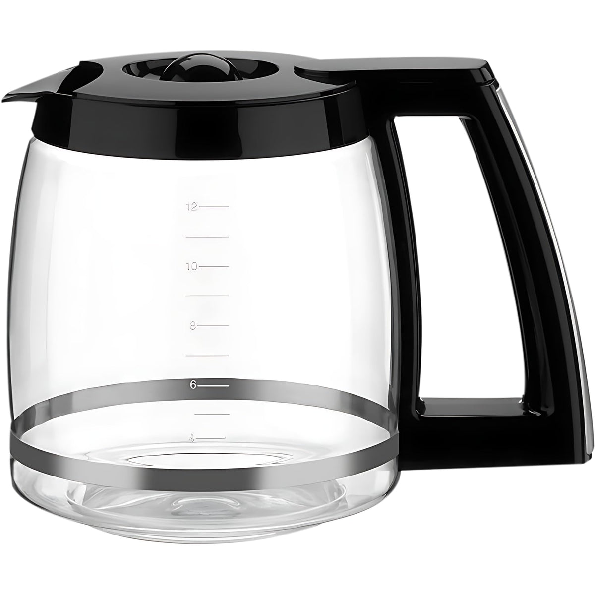 BRENSTEN 12-cup glass carafe with clear measurement marks for easy water level checks.