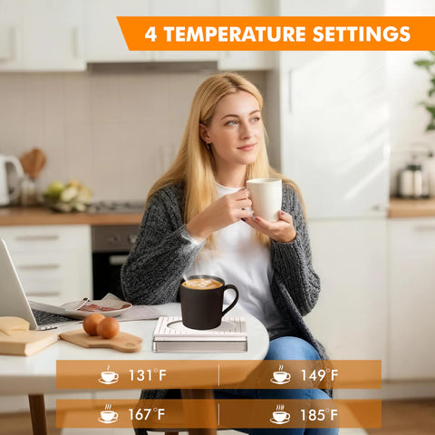 Brenzo heating plate supports flat-bottom mugs with even warmth