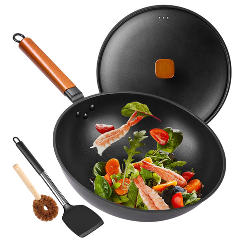 Bretor carbon steel wok 13in with wide surface for quick family meals.