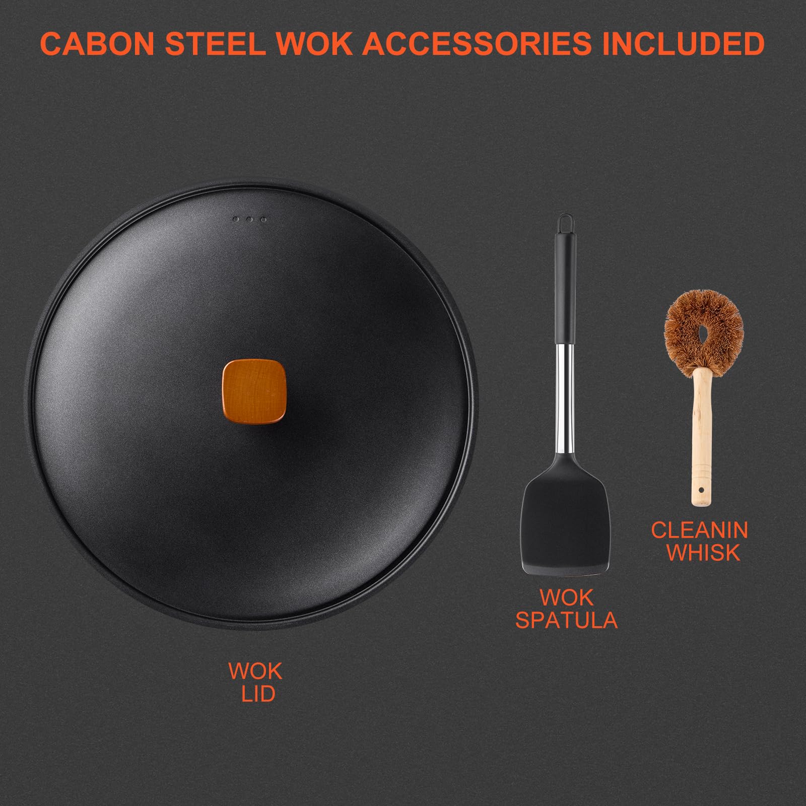 Bretor flat-bottom wok stabilizes on induction and gas stoves for even heating.